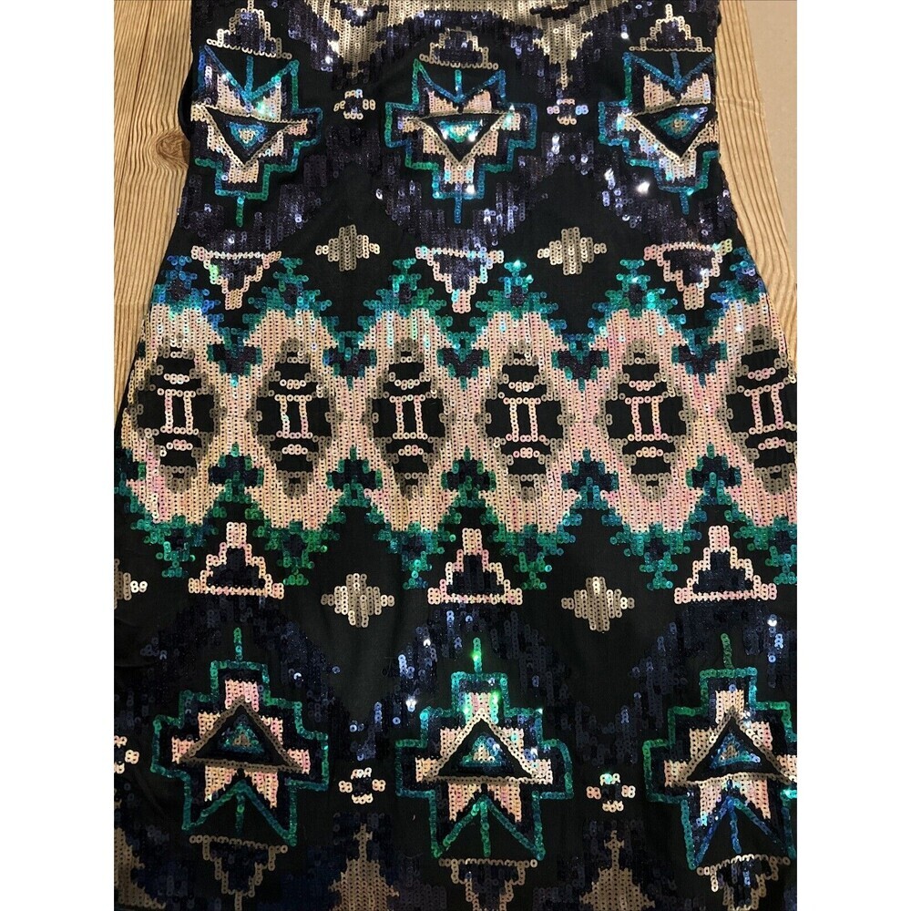 Papillon Women Sequin Geometric Design Tank Mini Dress Sleeveless Black Sz Small - Picture 6 of 6